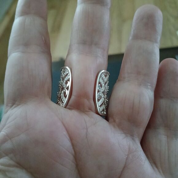 925 Sterling Silver Tall Cuff Style Cigar Band Heart Ring Open Filigree Boho - Picture 2 of 10